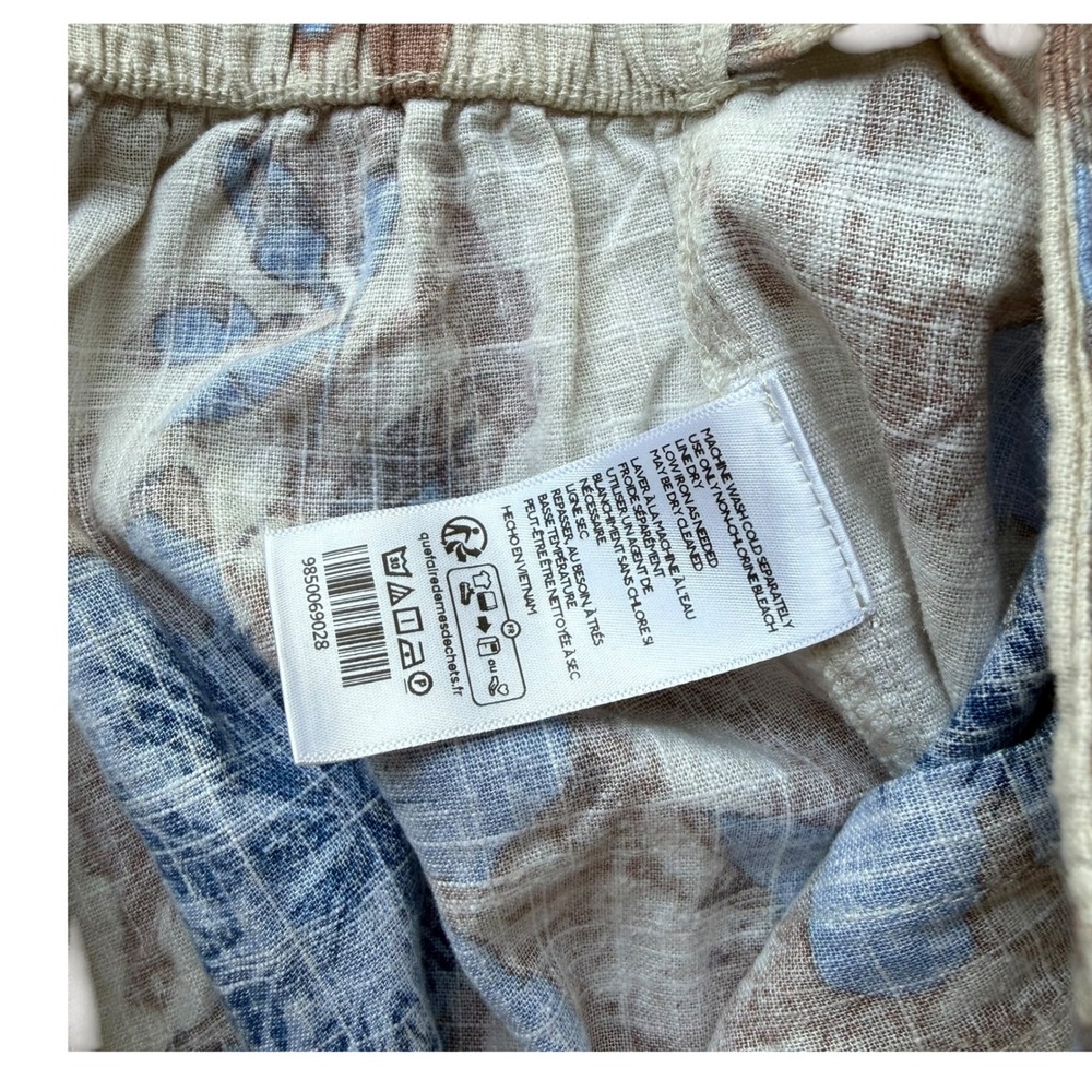 Free People Day's End Linen Floral Pull On Wide Leg Pants Size Large - Picture 6 of 7